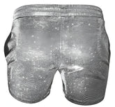 Sparkling silver sequined glitter booty short with textured fabric and elastic waistband for festive wear