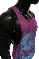 Glitter string tank shimmering gradient tank top with pink to blue tie-dye pattern and sparkling glitter finish