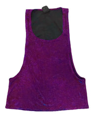 Purple glitter string tank top with black interior lining made of sparkly fabric for stylish casual wear