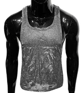 Shiny silver sequined tank top with subtle gradient effect glitter string tank for stylish casual wear