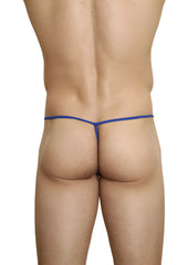 Blue thong underwear with thin seamless design good devil sleeve ballz out string thong royal blue size s back view