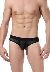 Black mesh briefs with solid black waistband from goodfellas underwear sheer thong gf001 size xl front view