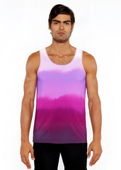 A man wearing a gradient stretch mesh tank top with smooth purple hues transitioning from lavender to deep magenta