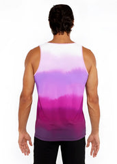 Gradient stretch mesh tank top with vibrant white to magenta purple gradient in stretchy fabric and clean seams