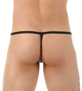 Black thong with subtle patterned design at center from Gregg Homme frisky pouch g string underwear size XS