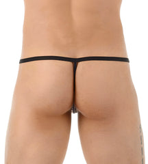 Black thong with subtle patterned design at center from Gregg Homme frisky pouch g string underwear size XS