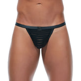 Black mesh thong underwear with solid waistband and snap closures by gregg homme jailhouse size l shown from the back