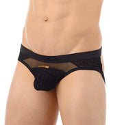 Black lace briefs with leopard print and gold-tone hardware from Gregg Homme TRYST jock strap underwear size S
