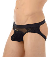 Gregg Homme Tryst black lace thong underwear with leopard print, solid waistband, and gold-tone hardware size S