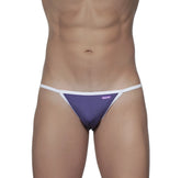 Purple and white thong with sleek minimalist design from groovin accent string bikini indigo purple st0413 shown from front