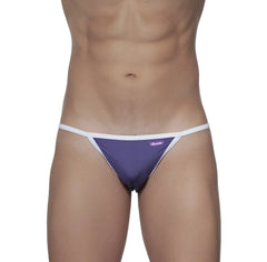 Purple and white thong with sleek minimalist design from groovin accent string bikini indigo purple st0413 shown from front
