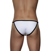 White thong string bikini with black trim showing the back side in groovin accent style model st0401