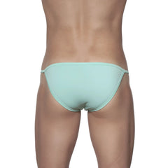Light blue seamless swim trunks with minimalist design from groovin string bikini mint green collection st0114