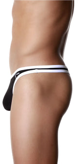 Black and white groovin underwear accent thong with sleek minimalist design shown from the back side