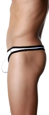 White groovin underwear accent thong with black trim and a small logo on the side made of soft fabric