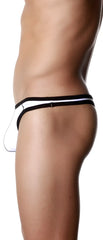 White groovin underwear accent thong with black trim and a small logo on the side made of soft fabric