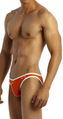 Orange and white athletic briefs groovin underwear accent v-cut bikini with sleek form-fitting design