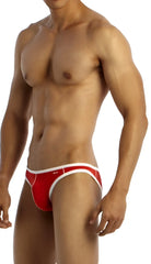 Groovin underwear accent v-cut bikini red bv0409 with red and white sleek form-fitting athletic briefs design