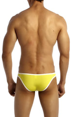 Bright yellow groovin underwear accent v-cut bikini briefs with white trim designed for comfortable everyday wear