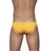Bright yellow groovin underwear athletic v-cut bikini brief with smooth form-fitting design for active wear