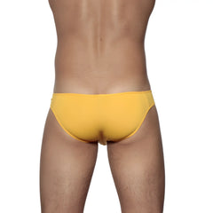 Bright yellow groovin underwear athletic v-cut bikini brief with smooth form-fitting design for active wear