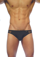 Black groovin underwear athletic v-cut briefs with mesh trim and sleek form-fitting design in black color