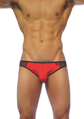 Groovin underwear athletic v-cut mesh brief in red and black featuring breathable mesh trim for men