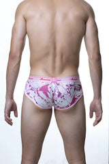 Pink and white splatter-patterned groovin underwear cup boxer with matching pink waistband cbp1808 for comfortable wear