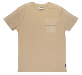 Beige gtl4 pocket t-shirt with short sleeves chest pocket and subtle diagonal stripe detailing