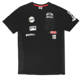 Black short-sleeved GTL4 pocket t-shirt with red collar trim and racing-themed patches on chest and pocket