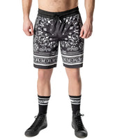Hank classic short black shorts with white bandana pattern decorative trim and elastic waistband with drawstring