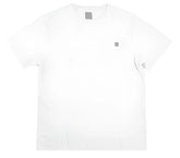 White HARD LUCK waffle weave tee short-sleeved t-shirt with subtle gray square logos on collar and chest