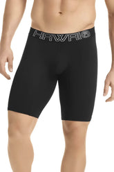 Black hawaii men’s solid athletic compression boxer briefs in black with white outlined logo on waistband