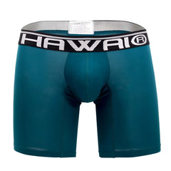 Teal hawaiian brand boxer briefs with black waistband and white lettering in petrol solid athletic style