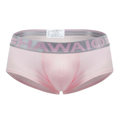 Pink hawai brand cotton briefs in pink with a gray elastic waistband featuring the pink logo lettering
