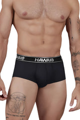Black Hawai 41961 microfiber briefs in black with contrasting white waistband featuring the logo visible from front