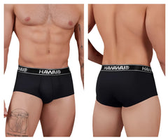 Black hawaii microfiber briefs in black with a white elastic waistband featuring bold brand lettering