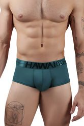 Teal microfiber men’s briefs with black hawai logo on waistband in the color green for comfortable wear