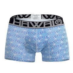 Blue patterned men’s boxer briefs with black and gray elastic waistband featuring Hawai brand logo HAWAI 42022 Trunks