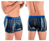 Hawai 42121 printed athletic trunks in royal blue with blue and gray vertical stripe pattern boxer briefs design