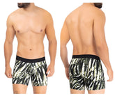 Hawai 42172 printed microfiber trunks in military green with black and white abstract leaf pattern boxer briefs