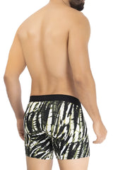 Hawai 42172 printed microfiber trunks in military green with black and white bold abstract patterned design