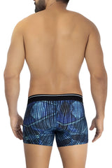 Hawai 42173 printed microfiber trunks in royal blue with blue pattern and black waistband featuring white stripes