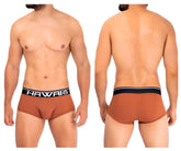 Hawai 42181 solid microfiber briefs in amber with a black elastic waistband featuring white branding text