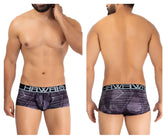 Black and gray patterned men’s microfiber briefs in taupe with a bold hawaii logo waistband model 42183