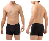Black men’s cycling briefs hawaI 42222 microfiber trunks in black with a subtle brand logo on the left leg back view