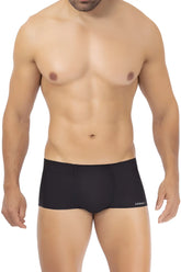 Black men’s microfiber briefs in black with a subtle hawaiian logo on the side titled hawai 42344 microfiber trunks