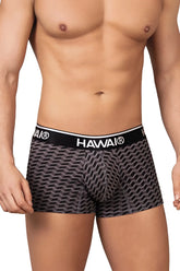 Gray Black and gray geometric-patterned Havaï men’s boxer briefs with branded elastic waistband for comfortable fit