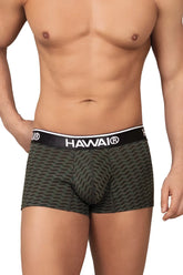 Dark green patterned boxer briefs with a black hawaii waistband from HAWAI 42371 printed trunks collection