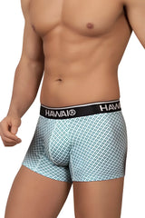 Light blue patterned boxer briefs with black hawaii waistband from hawai 42421 printed trunks color green collection